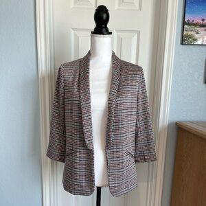 Skies Are Blue Burgundy Plaid Cowl Neck Blazer Women’s Size M